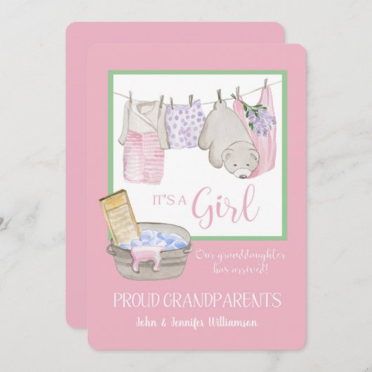 Het is een meisje - Trotse grootouders Aankondigin Kaart (Voorkant / Achterkant)