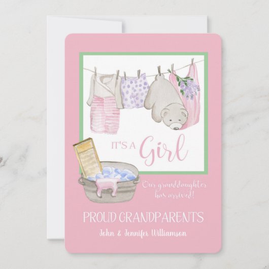 Het is een meisje - Trotse grootouders Aankondigin Kaart (Voorkant)