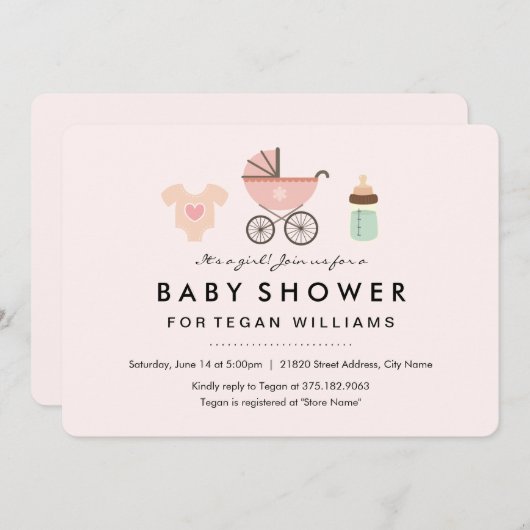 Het is een meisje | uitnodiging tot baby shower (Voorkant / Achterkant)