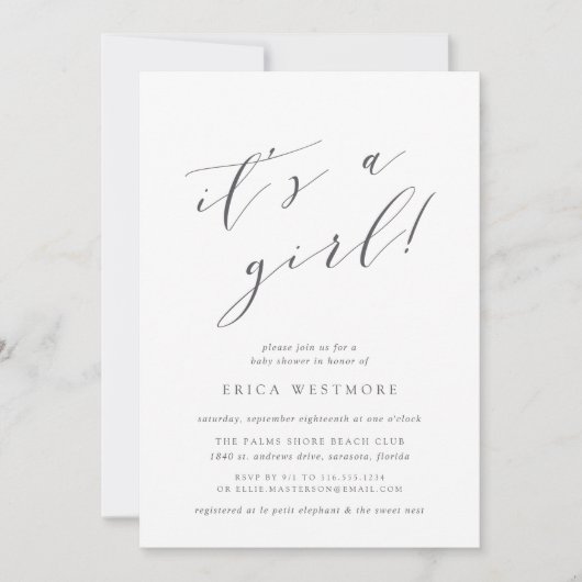 Het is een meisje | Uitnodiging tot Baby shower vo (Voorkant)