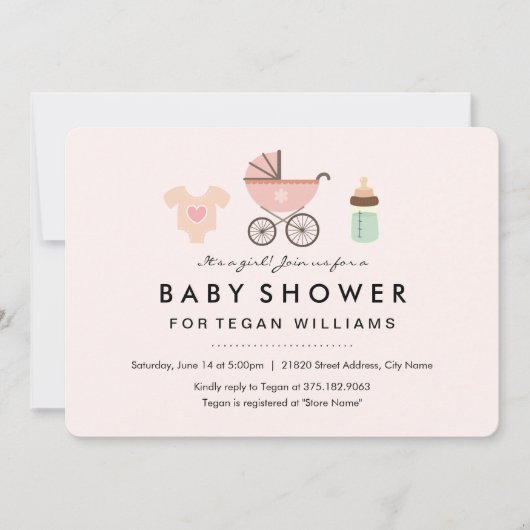 Het is een meisje | Uitnodiging voor babyshower (Voorkant)