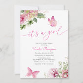 Het is een meisje vlinder bloemig Baby shower Kaart (Voorkant)