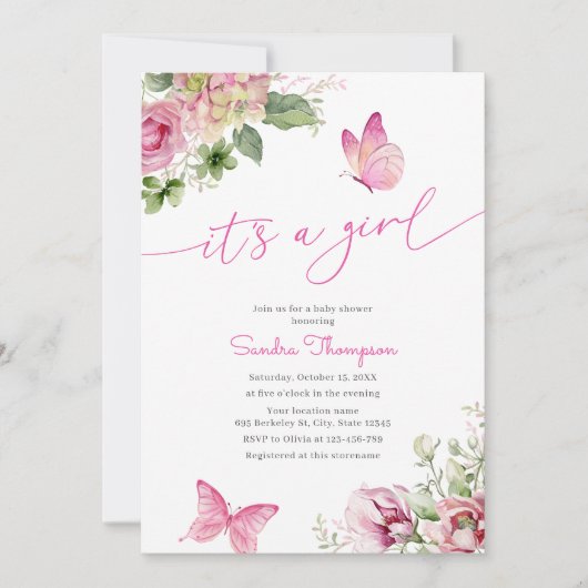Het is een meisje vlinder bloemig Baby shower Kaart (Voorkant)