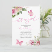 Het is een meisje vlinder bloemig Baby shower Kaart (Staand voorkant)