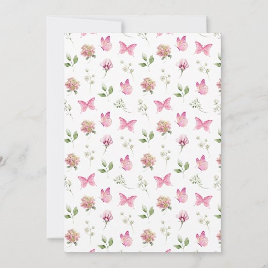 Het is een meisje vlinder bloemig Baby shower Kaart (Achterkant)