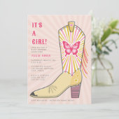 Het is een meisje vlinder cowboy boot Baby shower Kaart (Staand voorkant)