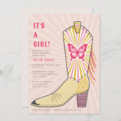 Het is een meisje vlinder cowboy boot Baby shower Kaart (Voorkant / Achterkant)