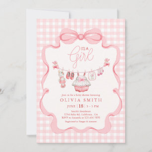 Het is een meisje waslijn roze strik baby shower kaart