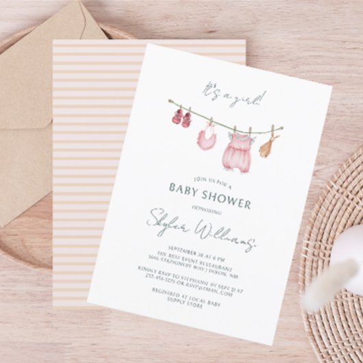 Het is een meisje Watercolor baby shower met simpe Briefkaart