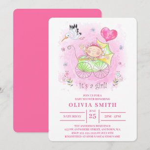 Het is een meisje Waterverf baby meisje in de rol Kaart