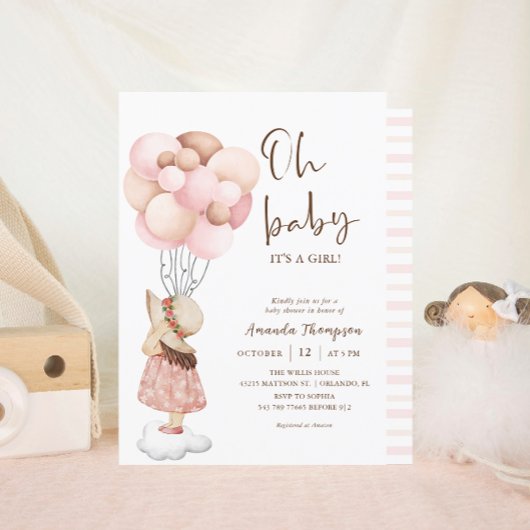 Het is een Meisje Waterverf Baby shower Vliegballo Kaart