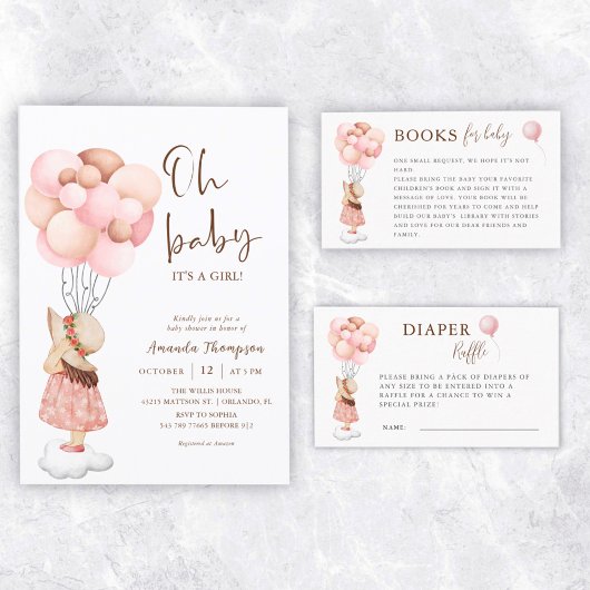 Het is een Meisje Waterverf Baby shower Vliegballo Kaart