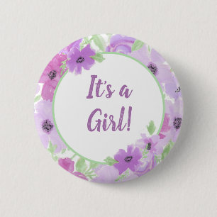 Het is een meisje! Waterverf Bloemen Baby shower Ronde Button 5,7 Cm