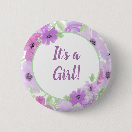 Het is een meisje! Waterverf Bloemen Baby shower Ronde Button 5,7 Cm (Voorkant)