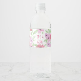 Het is een meisje, Waterverf Bloemen Baby shower Waterfles Etiket