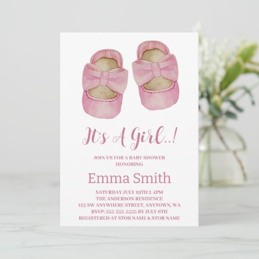 Het is een meisje waterverf Cute babyschoenen baby Kaart (Staand voorkant)