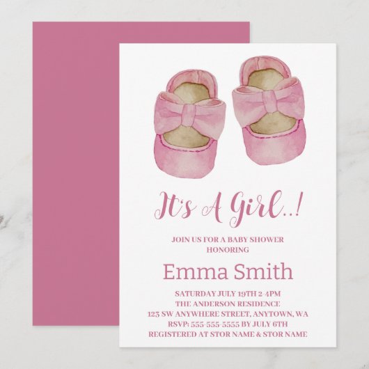 Het is een meisje waterverf Cute babyschoenen baby Kaart (Voorkant / Achterkant)