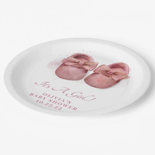 Het is een meisje waterverf Cute babyschoenen baby Papieren Bordje (Gekanteld)