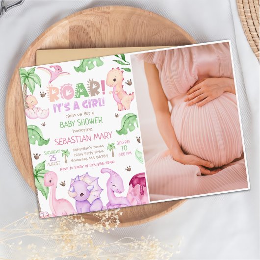 Het is een meisje Waterverf Dinosaurus Baby shower Kaart