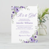 Het is een meisje, waterverf Purple Flowers baby s Kaart (Staand voorkant)