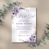 Het is een meisje, waterverf Purple Flowers baby s Kaart