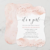 Het is een meisje waterverf roos gouden blush roze kaart (Voorkant / Achterkant)