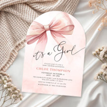 Het is een meisje Waterverf roze boog baby meisje 