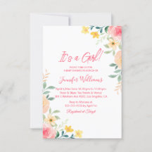 Het is een meisje, waterverf roze floral baby show