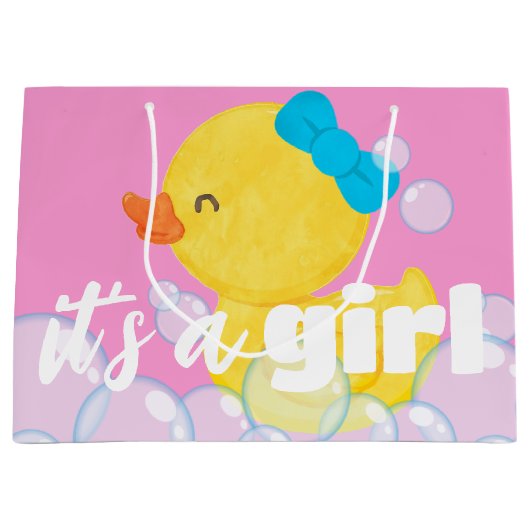 Het is een Meisje Waterverf Rubber Ducky Groot Cadeauzakje (Voorkant)