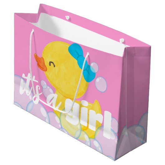 Het is een Meisje Waterverf Rubber Ducky Groot Cadeauzakje (Voorkant Gekanteld)