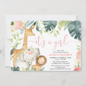 Het is een meisje waterverf safari dieren baby sho kaart (Voorkant)