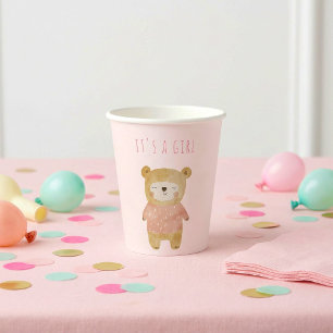 Het is een meisje Waterverf schattig Beer roze Bab Papieren Bekers