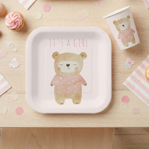 Het is een meisje Waterverf schattig Beer roze Bab Papieren Bordje