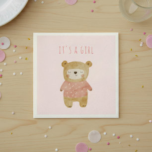 Het is een meisje Waterverf schattig Beer roze Bab Servet
