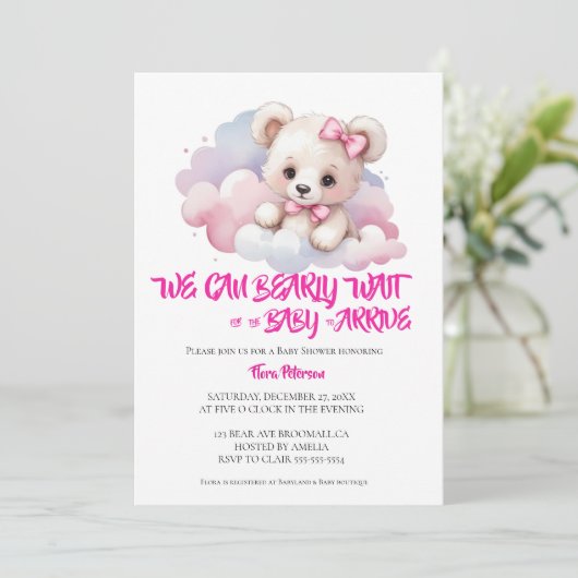 Het is een meisje waterverf woodland baby beer dou kaart (Staand voorkant)