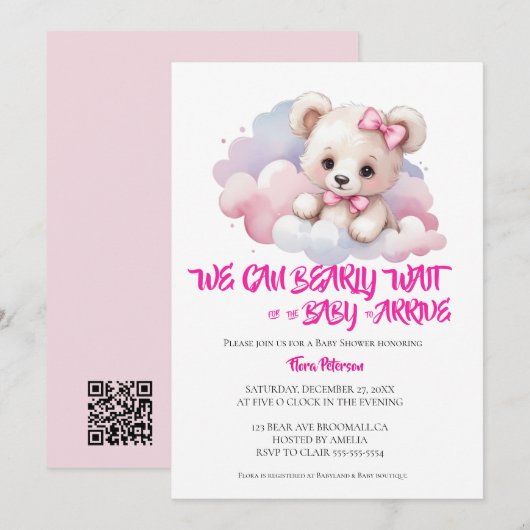 Het is een meisje waterverf woodland baby beer dou kaart (Voorkant / Achterkant)