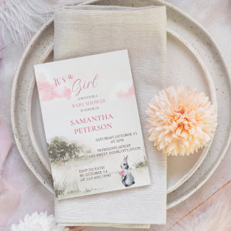 Het is een meisje Waterverf Woodland Bunny Baby sh Kaart