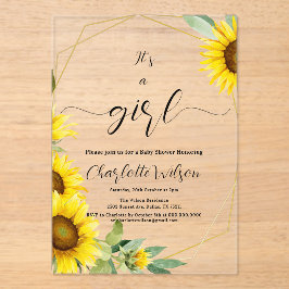 Het is een meisje! Waterverf Zonnebloem Baby showe Acryl Uitnodigingen