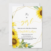 Het is een meisje! Waterverf Zonnebloem Baby showe Kaart (Voorkant)
