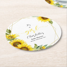 Het is een meisje! Waterverf Zonnebloem Baby showe Ronde Kartonnen Onderzetter