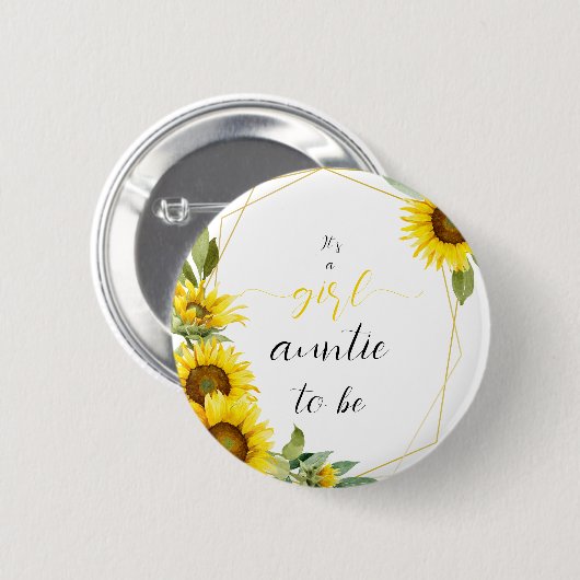 Het is een meisje! Waterverf Zonnebloem Tante-to-b Ronde Button 5,7 Cm (Voorkant /achterkant)