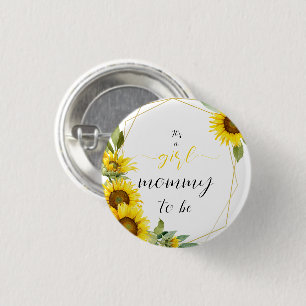 Het is een meisje! Waterverf Zonnebloem Wordende m Ronde Button 3,2 Cm