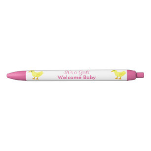 Het is een meisje welkom Baby Yellow Ducky aankond Zwarte Inkt Pen