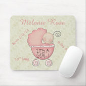 Het is een meisje! Whimsical Roze Baby Carriage Muismat (Met muis)
