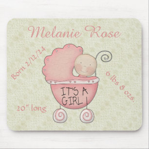 Het is een meisje! Whimsical Roze Baby Carriage Muismat