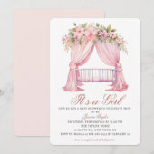 Het is een Meisje Wieg Pink Spring Flowers Baby sh Kaart (Voorkant / Achterkant)