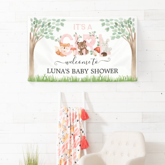 Het is een meisje Woodland Baby Shower Welkomstban Spandoek (Insitu)
