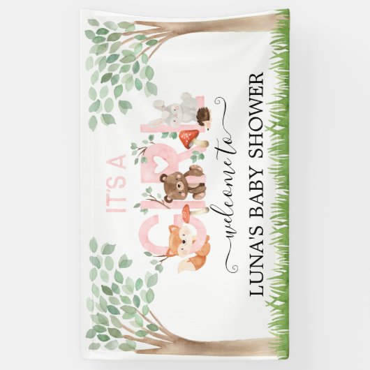 Het is een meisje Woodland Baby Shower Welkomstban Spandoek (Verticaal)
