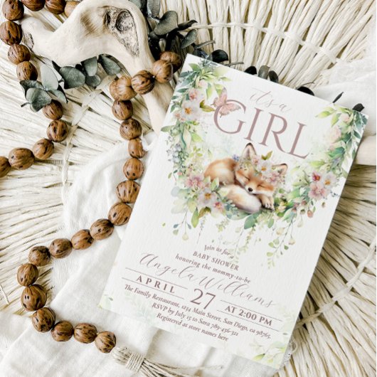 Het is een meisje Woodland Fox Floral Baby Girl Sh Kaart