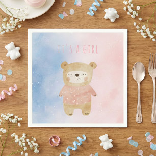 Het is een meisje zacht pastel schattig Beer Baby Servet